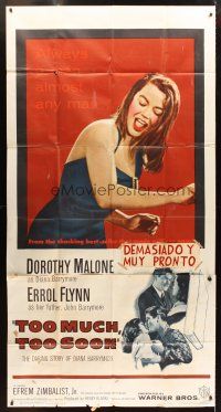 6h894 TOO MUCH, TOO SOON 3sh '58 Errol Flynn, sexy Dorothy Malone as Diana Barrymore!