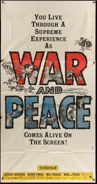 6h920 WAR & PEACE 3sh R63 art of Audrey Hepburn, Henry Fonda & Mel Ferrer, Leo Tolstoy epic!