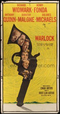 6h922 WARLOCK 3sh '59 cowboys Henry Fonda & Richard Widmark, cool revolver design!
