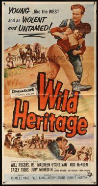 6h937 WILD HERITAGE 3sh '58 Will Rogers Jr. & Maureen O'Sullivan in a bold and reckless land!