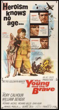 6h950 YOUNG & THE BRAVE 3sh '63 Rory Calhoun, William Bendix, art of heroic boy & German Shepherd!