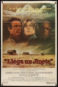 6h147 COMES A HORSEMAN Argentinean '78 art of James Caan, Jane Fonda & Jason Robards in the sky!