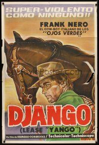 6h161 DJANGO Argentinean '66 Sergio Corbucci, really cool super close art of Franco Nero w/horse!