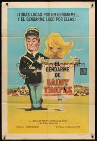 6h177 GENDARME OF ST TROPEZ Argentinean '64 Louis de Funes on beach with naked girl behind towel!