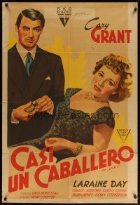 6h215 MR. LUCKY Argentinean '43 art of Cary Grant with stack of gambling chips & Laraine Day!