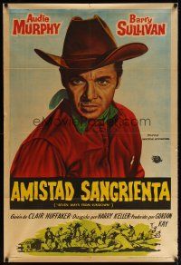 6h243 SEVEN WAYS FROM SUNDOWN Argentinean '60 different artwork of cowboy Audie Murphy!