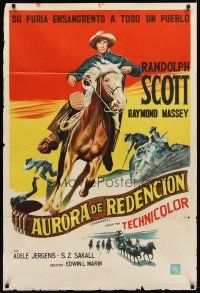6h250 SUGARFOOT Argentinean '51 cool full-length artwork of of cowboy Randolph Scott on horseback!