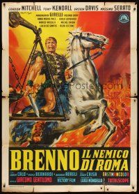 6h310 BRENNUS ENEMY OF ROME Italian 1p '63 Stefano art of Gordon Mitchell w/sword on horseback!