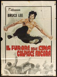 6h343 FISTS OF FURY Italian 1p R70s artwork of Bruce Lee kicking in mid-air by Averardo Ciriello!