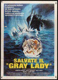 6h356 GRAY LADY DOWN Italian 1p '78 Charlton Heston, David Carradine, cool submarine artwork!