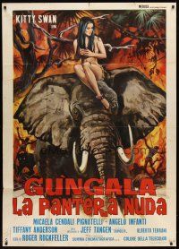 6h361 GUNGALA THE BLACK PANTHER GIRL Italian 1p '68 Gasparri art of sexy jungle babe on elephant!