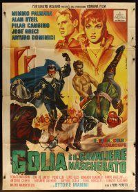 6h365 HERCULES & THE MASKED RIDER Italian 1p '63 great artwork of both heroes by Renato Casaro!