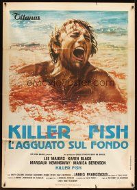 6h379 KILLER FISH Italian 1p '79 wild artwork of guy being eaten alive by piranhas!