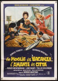 6h385 LA MOGLIE IN VACANZA L'AMANTE IN CITTA Italian 1p '80 wacky adultery art by Enzo Sciotti!