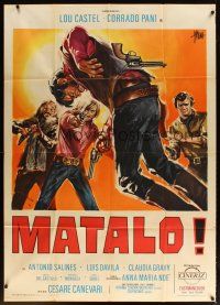 6h397 MATALO! Italian 1p '70 cool spaghetti western art of shot cowboy by Sandro Symeoni!