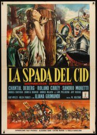 6h455 SWORD OF EL CID Italian 1p '62 art of medieval battle & sexy girl whipped by Antonio Mos!
