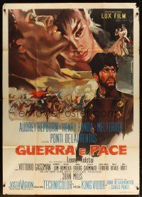 6h475 WAR & PEACE Italian 1p '56 Audrey Hepburn, Henry Fonda & Ferrer, different Biffignandi art!