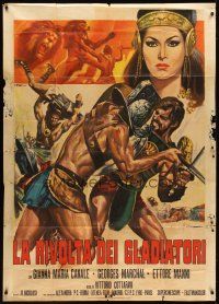 6h478 WARRIOR & THE SLAVE GIRL Italian 1p '58 cool Franco gladiator art, mightiest epic!