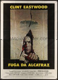 6h057 ESCAPE FROM ALCATRAZ Italian 2p '79 cool artwork of Clint Eastwood busting out by Lettick!