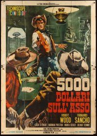 6h061 FIVE THOUSAND DOLLARS ON ONE ACE Italian 2p '66 cool art of gunfight at poker game by Casaro