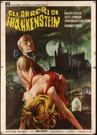 6h070 HORROR OF FRANKENSTEIN Italian 2p '72 Hammer, different Crovato art of monster & sexy girl!