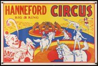 6j235 HANNEFORD CIRCUS horizontal style circus poster '60s big 3-ring, art of many acts!