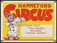 6j227 HANNEFORD CIRCUS horizontal style circus poster '60s greatest circus talent, laughing clown!
