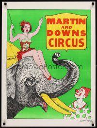 6j238 MARTIN & DOWNS CIRCUS circus poster '70s under the big top, art of girl on elephant!