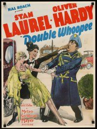 6j715 DOUBLE WHOOPEE commercial poster '93 art of wacky Stan Laurel, Oliver Hardy & Jean Harlow!