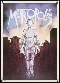 6j752 METROPOLIS English commercial poster '94 Fritz Lang classic, art of female robot & city!