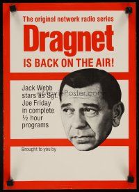 6j609 DRAGNET radio poster R70s Jack Webb as detective Joe Friday, back on the air!