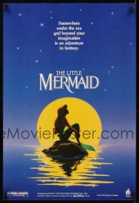 6j636 LITTLE MERMAID special 18x26 '89 Ariel in moonlight, Disney underwater cartoon!