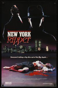 6j539 NEW YORK RIPPER video poster '87 Lucio Fulci, image of killer & dead sexy female victim!