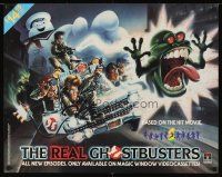 6j548 REAL GHOSTBUSTERS video poster '86 wacky different art of cast, Stay Puft & Slimer!