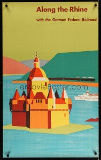 6j162 GERMAN FEDERAL RAILROAD German travel poster '57 Along The Rhine, Scharp artwork!