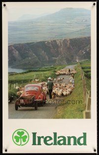 6j170 IRELAND Irish travel poster '60s cool image of sheep traffic jam!