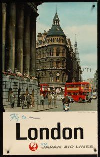 6j181 JAPAN AIR LINES LONDON Japanese travel poster '70s image of Mansion House Street!