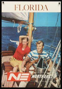 6j113 NORTHEAST AIRLINES FLORIDA travel poster '60s cool image of couple sailing!