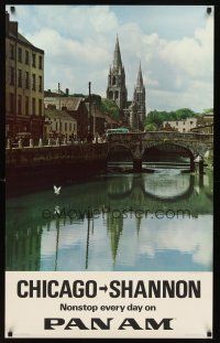 6j171 PAN AMERICAN CHICAGO-SHANNON Irish travel poster '60s St. Finbarr's, Cork City, Ireland!