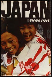 6j105 PAN AM JAPAN travel poster '80s cute image of people laughing & smiling!