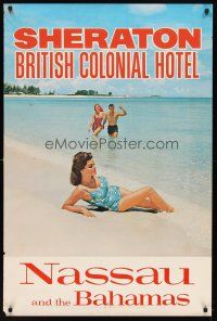 6j122 SHERATON BRITISH COLONIAL HOTEL NASSAU & THE BAHAMAS travel poster '63 cool beach scene!