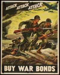 6j051 ATTACK ATTACK ATTACK 22x28 WWII war poster '42 dramatic Warren art of soldiers advancing!