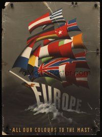 6j058 EUROPE ALL OUR COLOURS TO THE MAST 22x29 Dutch WWII war poster '50 war recovery, ship art!