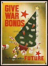 6j060 GIVE WAR BONDS THE PRESENT WITH A FUTURE 20x28 WWII war poster '43 art of Christmas tree!