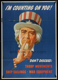 6j035 I'M COUNTING ON YOU 29x40 WWII war poster '43 art of Uncle Sam urging silence by Helguerou!