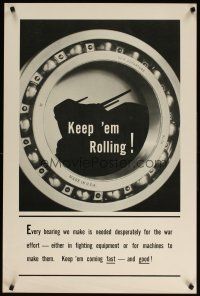 6j038 KEEP 'EM ROLLING 24x36 WWII war poster '40s great image of roller bearing & tank!