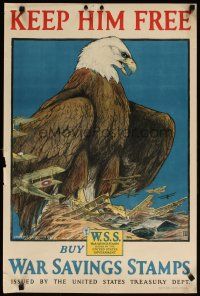 6j025 KEEP HIM FREE 20x30 WWI war poster '17 incredible bald eagle art by Charles Bull