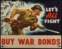 6j063 LET'S ALL FIGHT 22x28 WWII war poster '42 artwork of soldier charging w/bayonet!
