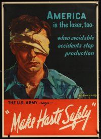 6j042 MAKE HASTE SAFELY 29x40 WWII war poster '42 art of miserable man in eye patch!