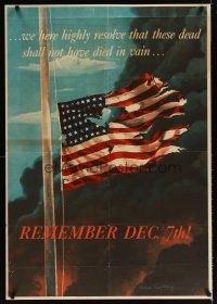 6j047 REMEMBER DEC. 7TH! 28x40 WWII war poster '42 Pearl Harbor, Sallburg art of tattered flag!